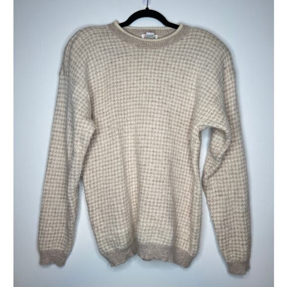 Talbots Womens Lambswool Blend Sweater L Cream Houndstooth Beige Quiet Luxury - Picture 1 of 7